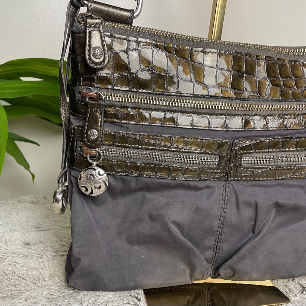 Brighton crossbody nylon & patent Croc embossed leather crossbody bag